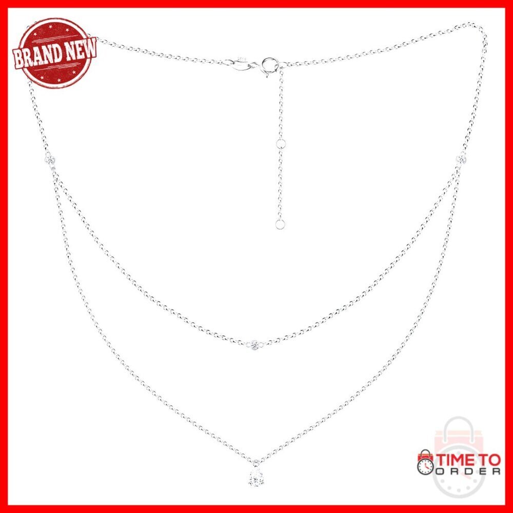 Moissanite Lariat Choker Necklace, 925 Sterling Silver, Adjustable Chain